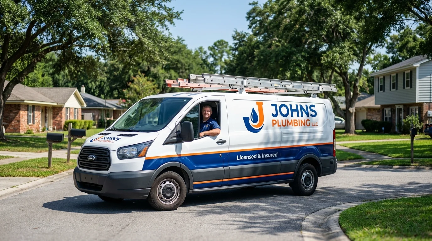 Johns Plumbing LLC service van in San Jacinto, CA