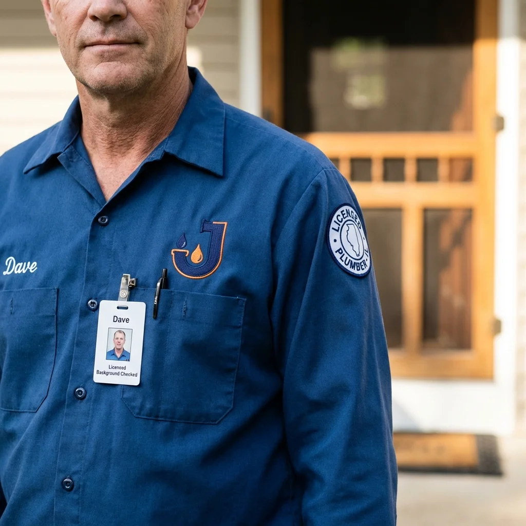 Licensed plumber showing ID badge in San Jacinto, CA