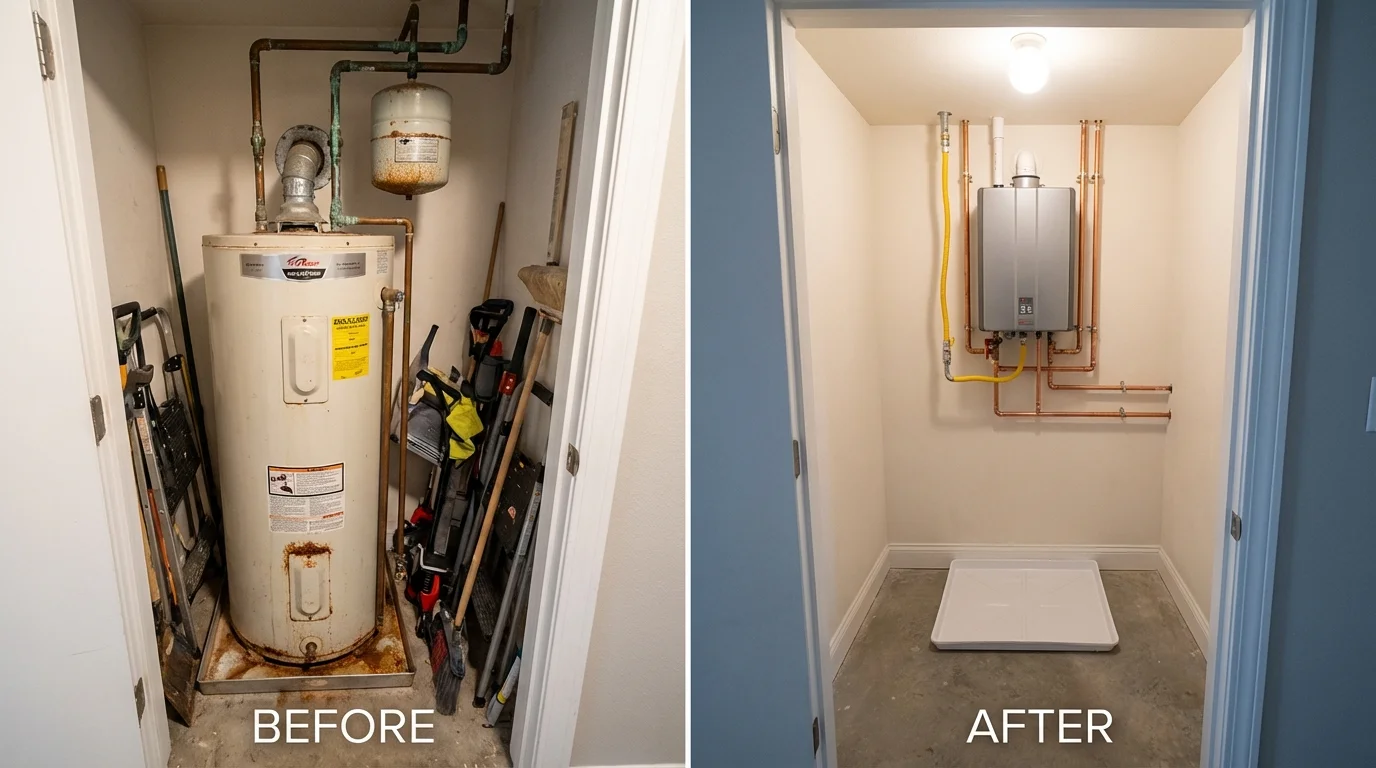 Tank water heater versus wall-mounted tankless unit comparison for San Jacinto, CA homeowners