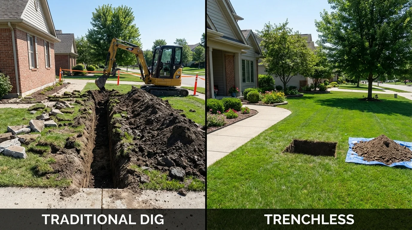 Trenchless sewer repair with minimal yard damage versus traditional excavation in San Jacinto, CA